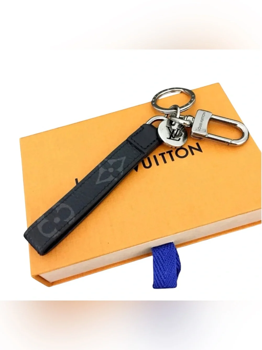 Louis Vuitton Black Monogram Eclipse Leather Key Charm with Silver Hardware